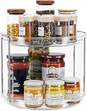LAMU 2 Tier Lazy Susan Turntable Organizer 9.25'' Rotating Spice Rack Organization for Cabinet, K...