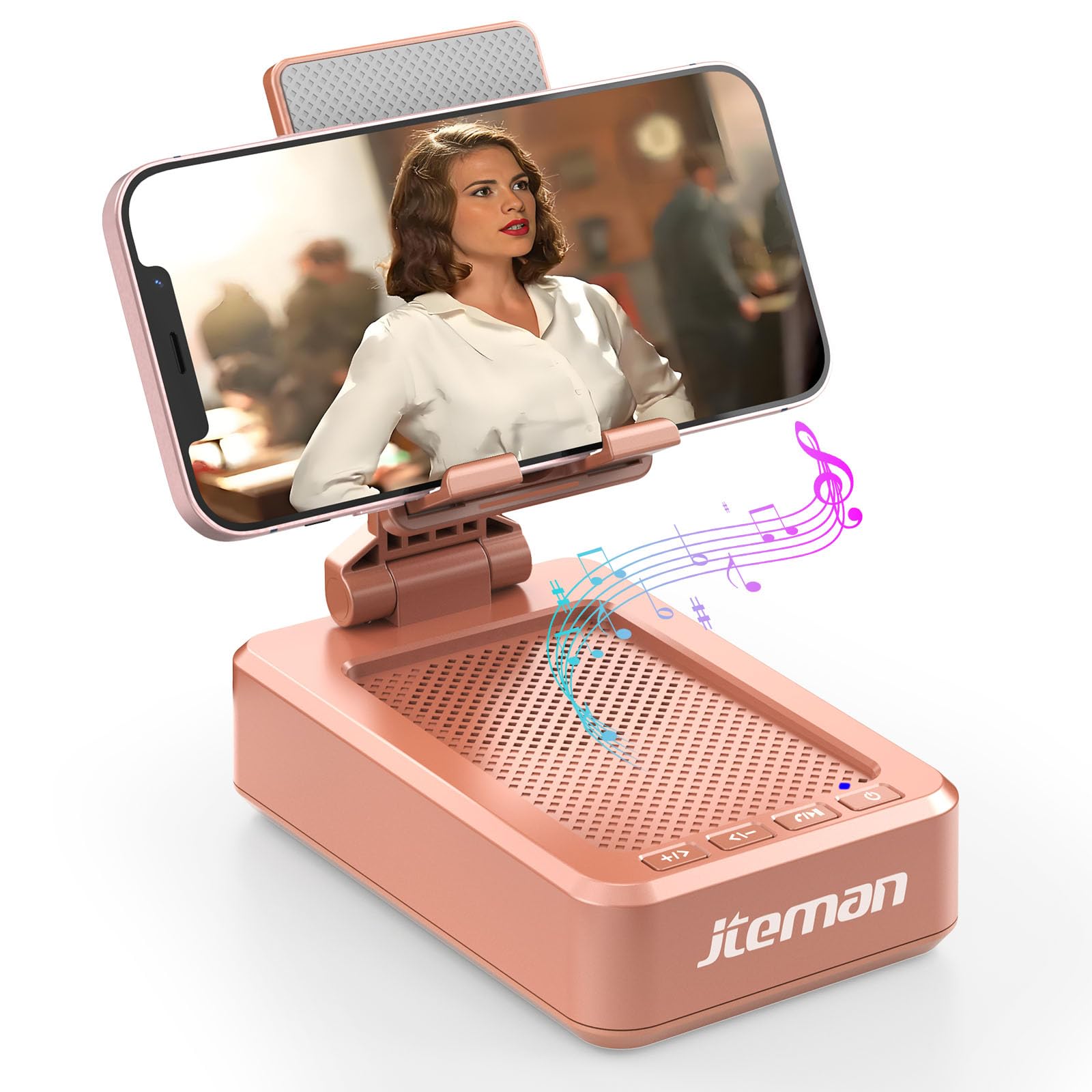 JTEMAN Cell Phone Stand with Bluetooth Speaker,Brithday Gifts for Men Women,Phone Speaker Amplifier,Kitchen Gadgets for Men,Phone Holder for Desk - Rose Gold