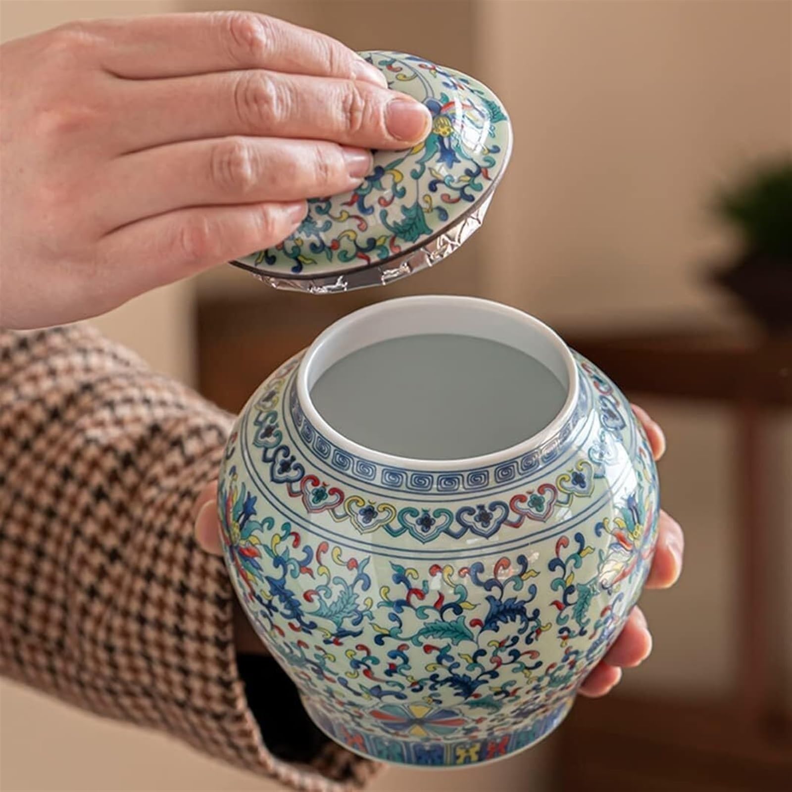Ceramiczny wazon na imbirowy słoik z pokrywką, do dekoracji wnętrz, dekoracyjny pojemnik na herbatę, idealny do nowoczesnych i tradycyjnych wnętrz
