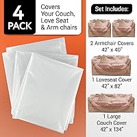 Vista 3 de Impresa Fundas de plástico para muebles, paquete de 4, 2 mil, diseño transparente resistente al desgarro y suministros de mudanza, barrera contra