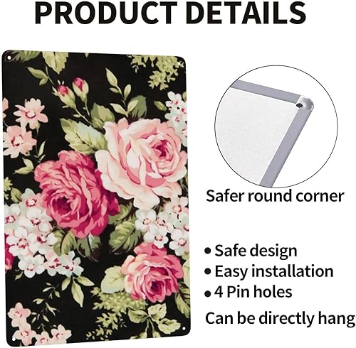 Miniatura 4 de Letrero de metal con diseño de rosa roja y rosa, adecuado para el hogar, jardín, cocina, bar, cafetería, restaurante, decoración de pared retro, 8 x