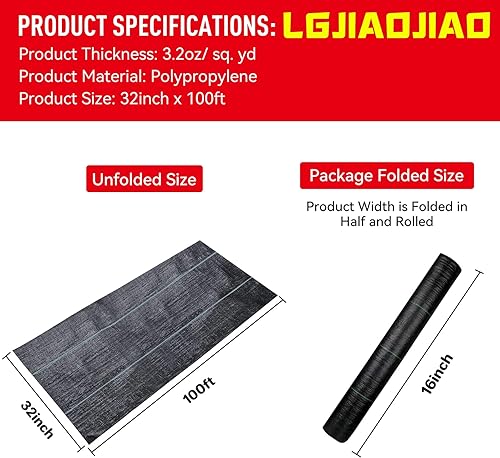 Tela resistente para paisajismo, 32 pulgadas x 100 pies, barrera contra malezas, cubierta para el suelo para el jardín, para controlar las malezas,