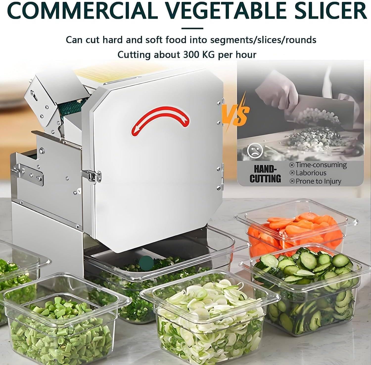 Affettatrice Acciaio Inox Tritatutto Verdure Elettrico 200W 700Giri/Min Ingresso 70mm Spessore Regolabile 1.5-35mm per Cipollotti Peperoni Porri Sedano Commerciale Domestico