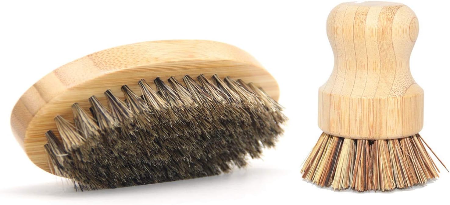 Plant Based Cleaning Brush Set, 2 Piece for Vegetable, and Kitchen Dish Cleaning, Sisal & Coconut Fibers with Bamboo Handles, Zero Waste & Biodegradable Kitchen Brushes(Dark)