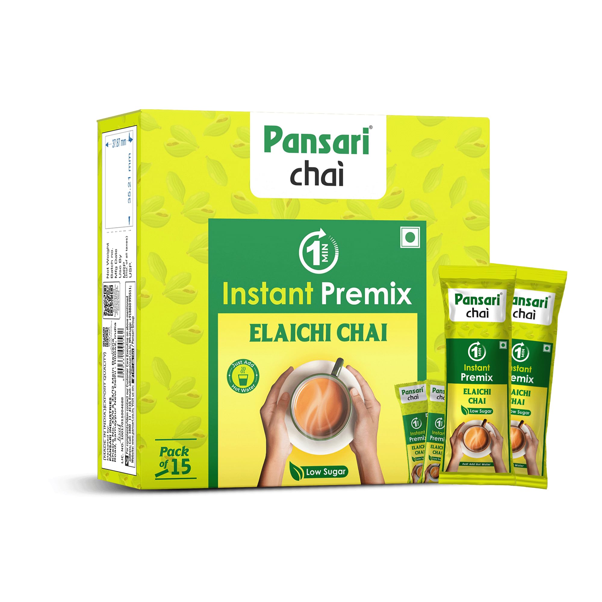 Pansari Instant Tea Premix | Pansari Elaichi Chai | 15 Sachets x 14g | Ready in 1 Min | Cardamom Tea Powder | No Milk Required | Low Sugar Instant Chai-image-45