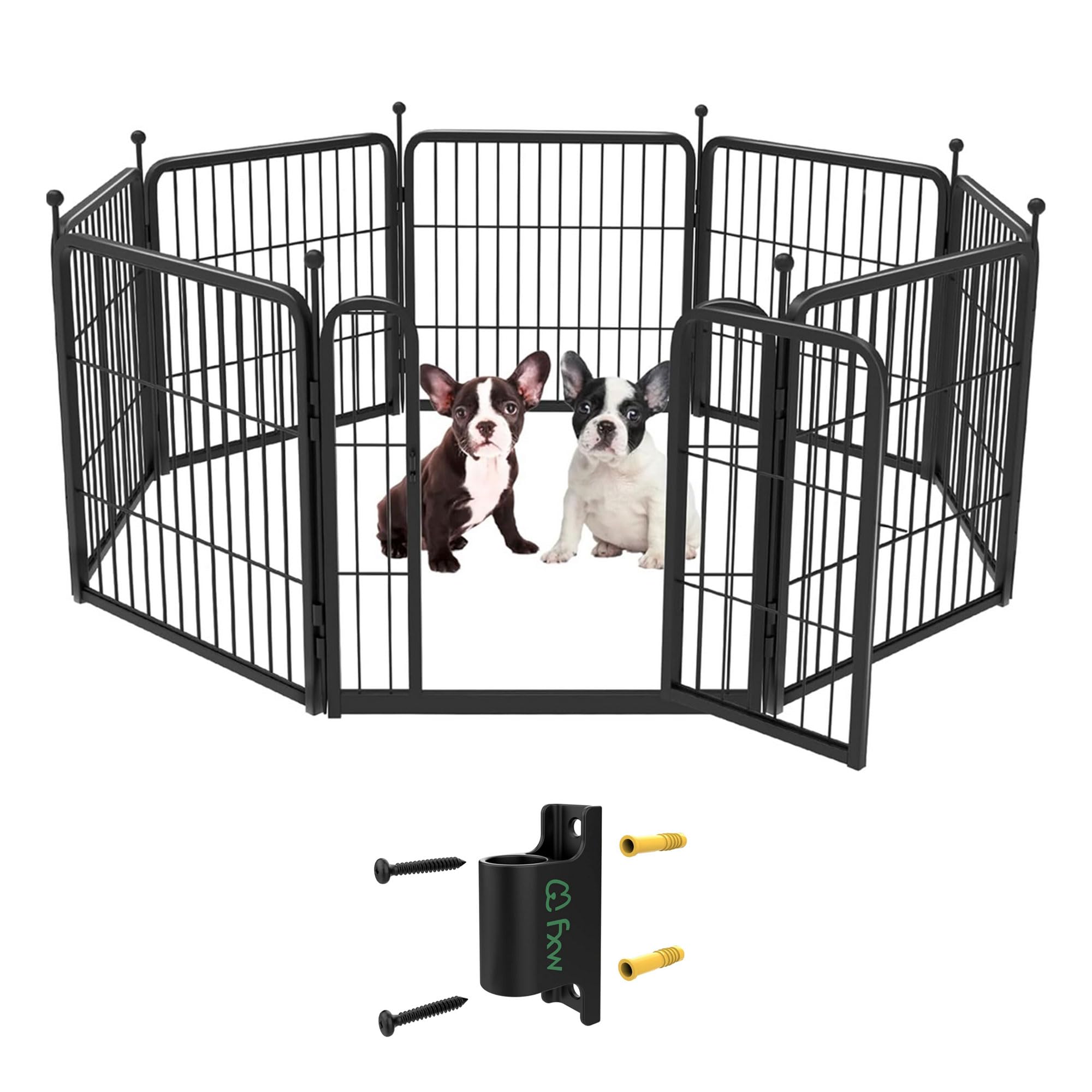 FXW 24" H 8 Panels Dog Pen & Black Fence-to-Wall Anchors