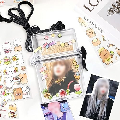 Llavero para tarjetas fotográficas, soporte para tarjetas de fotos con bonitas calcomanías, fundas para tarjetas con cordón para mujeres, niñas,