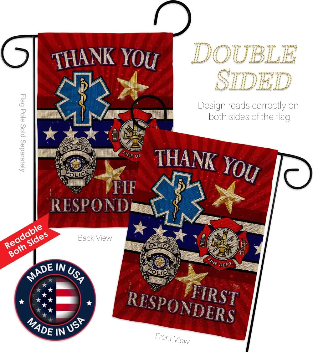 First Responders Burlap Garden Flag - Armed Forces Service All Branches Support Honor United State American Military Veteran Official - House Banner Small Yard Gift Double-Sided 13 X 18.5
