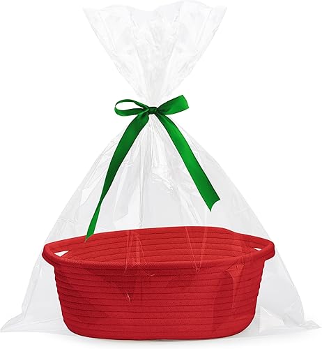 Miniatura 16 de Pro Goleem Cesta tejida pequeña con bolsas de regalo y cintas, cestas duraderas para regalos, cesta de cuerda pequeña vacía para almacenamiento
