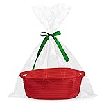 Pro Goleem Small Woven Basket with Gift Bags and Ribbons Durable Baskets for Gifts Empty Small Rope Basket for Storage 12X 8 X 5 Baby Toy Basket with Handles, Red