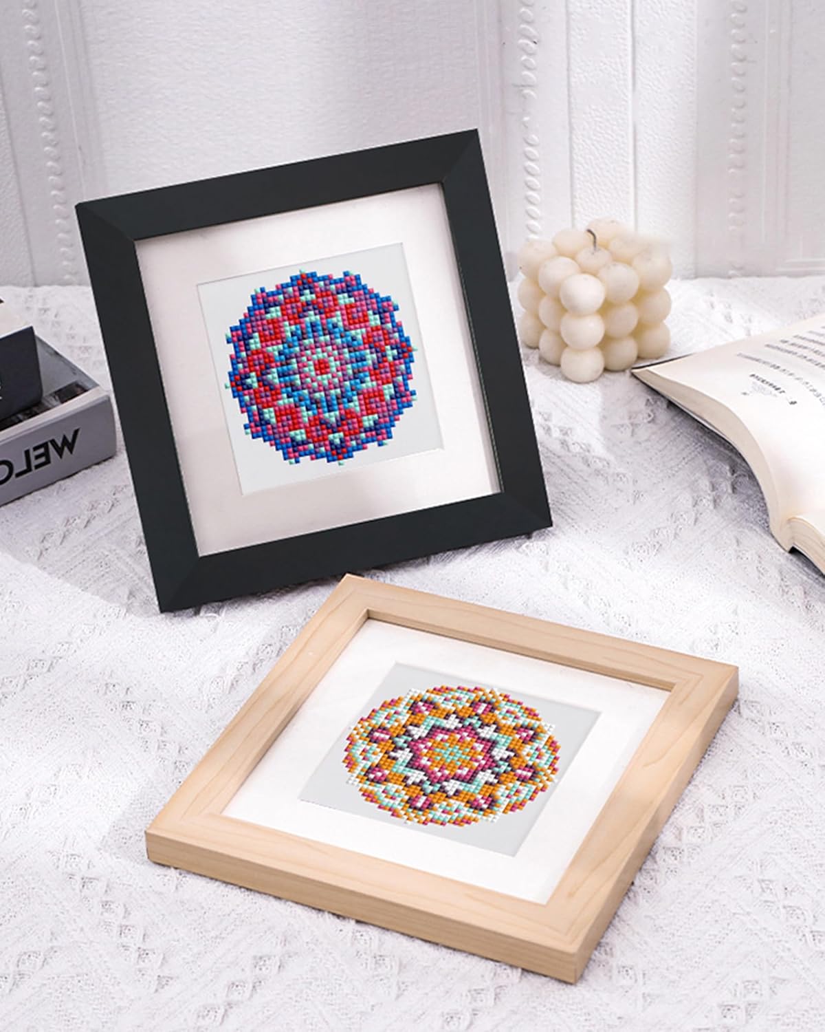 PeakLuv Mandala Small Diamond Art Kits, 12 Pcs Mini Diamond Painting Kits for Adults Beginners, 5D DIY Square Drill Diamond Dots, Quickly Finishable Flowers Gem Art for Home Wall Desktop Decor, 6X6in