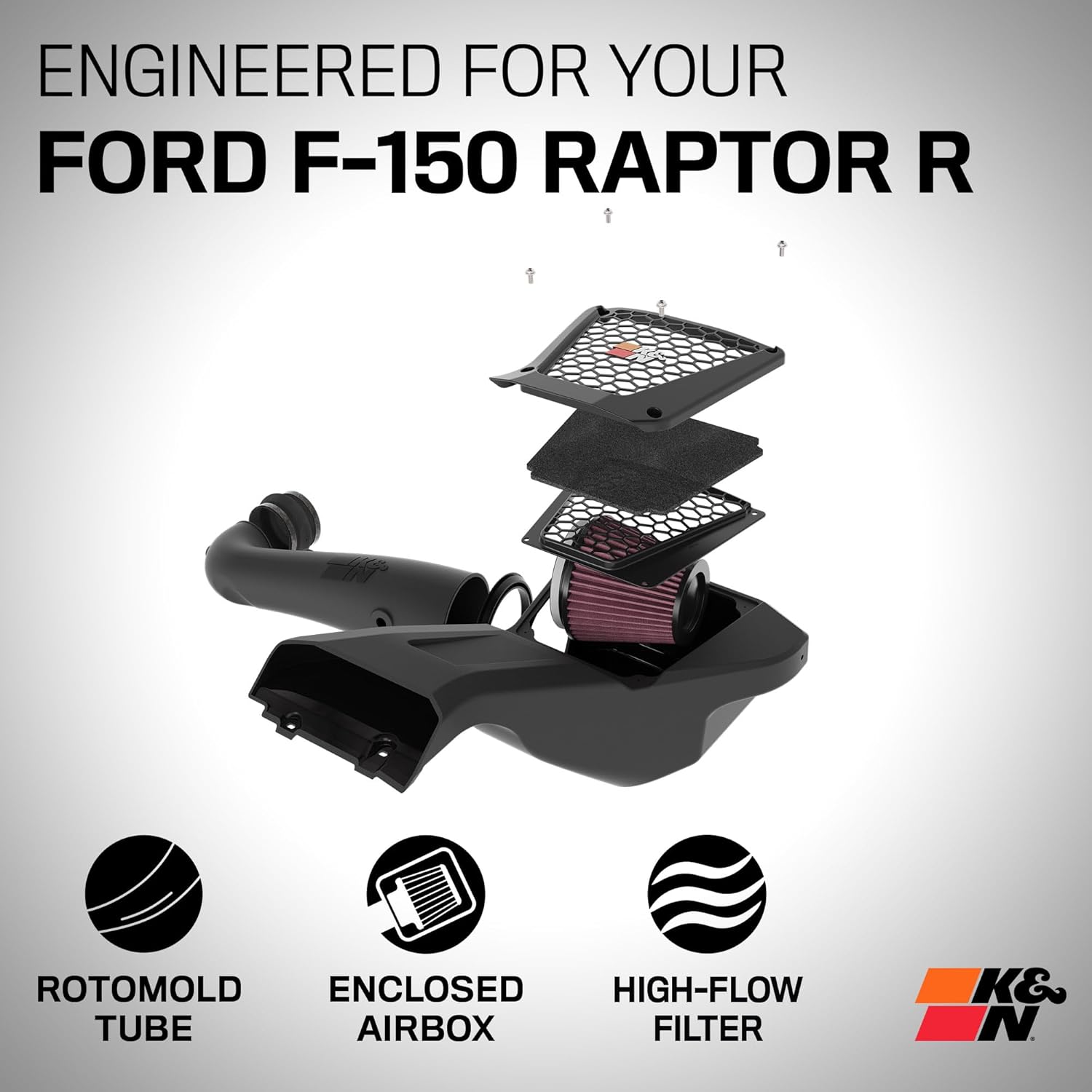 K&N Cold Air Intake System: High-Flow Air Filter, Increase Performance & Towing: Compatible with 2023-2024 Ford: F150 Raptor, F150 Raptor R, 63-2624