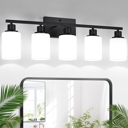 Miniatura 11 de Lámparas de baño de 4 luces, luces de tocador de níquel cepillado con pantallas de vidrio transparente, moderna lámpara de pared de baño para