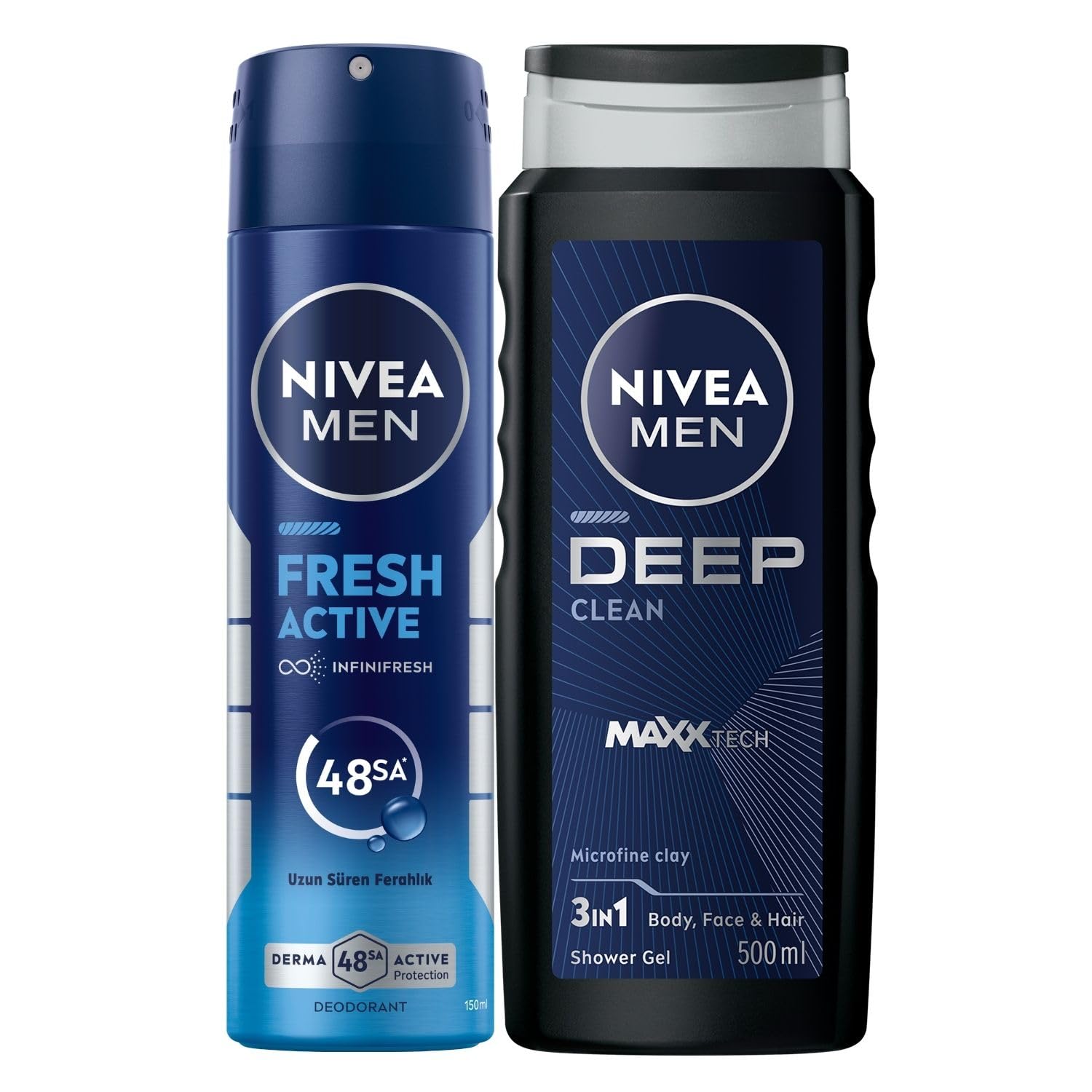 NIVEA MEN Erkek Deep Dimension Duş Jeli 500 ml + NIVEA MEN Erkek Sprey Deodorant Fresh Active 150 ml
