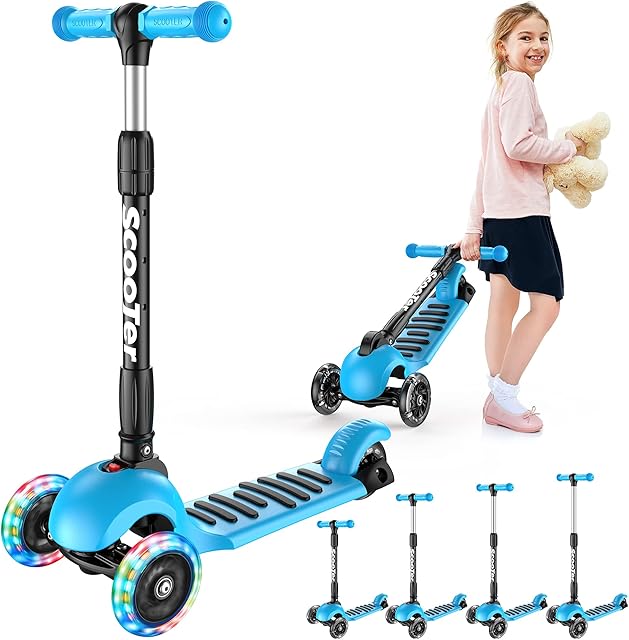 Banne 3 Wheel Kids Scooter Height Adjustable Foldable Lean to Steer Kick Scooter With Flashing PU Wheels for Boys Girls