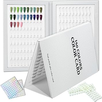 160 Nail Color Display Book,Leather Nail Color Swatches Book with 240 Practice Tips & 1-200Number Labels,Professional Display Chart for Polish UV GelWhite