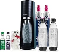 SodaStream Terra Sparkling Water Maker Black Value Bundle: 2 CO2 Cylinders, 3 Dishwasher-Safe Bottles, 2 Bubly Drops - Quick Connect, Pepsi Compatible