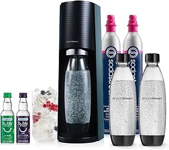 Terra Sparkling Water Maker | VALUE BUNDLE | CQC CO2 system | Includes 2x CO2 Cylinders, 3x 32 Fl Oz Dishwasher Safe Bottles, 2x Bubly Flavor Drops | Combine with Pepsi Flavors | Black