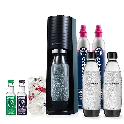 SodaStream - Terra Sparkling Water Maker | VALUE BUNDLE | CQC CO2 system | Includes 2x CO2 Cylinders, 3x 32 Fl Oz Dishwasher Safe Bottles, 2x Bubly Flavor Drops | Combine with Pepsi Flavors | Black - Black - Value Bundle