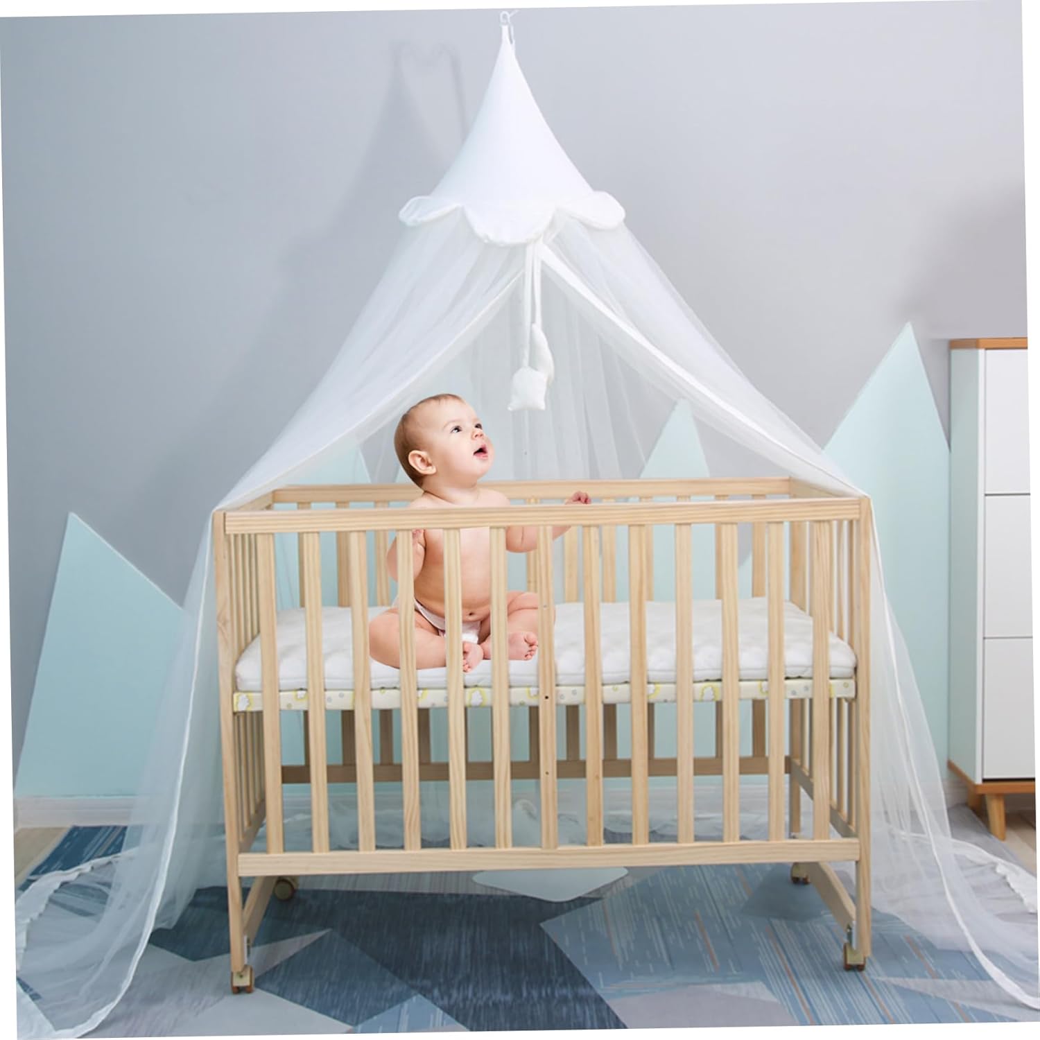 Crib Canopy with Dome, Hanging Crib Net to Keep Baby in, Breathable Fine Mesh Tent for Infant Toddler Kids Bed (Without Stand) for Decorations