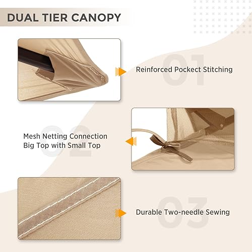 Miniatura 2 de COOS BAY Cenador de repuesto de 11 x 11 pulgadas con ventilación de aire, cubierta superior de poliéster, color caqui