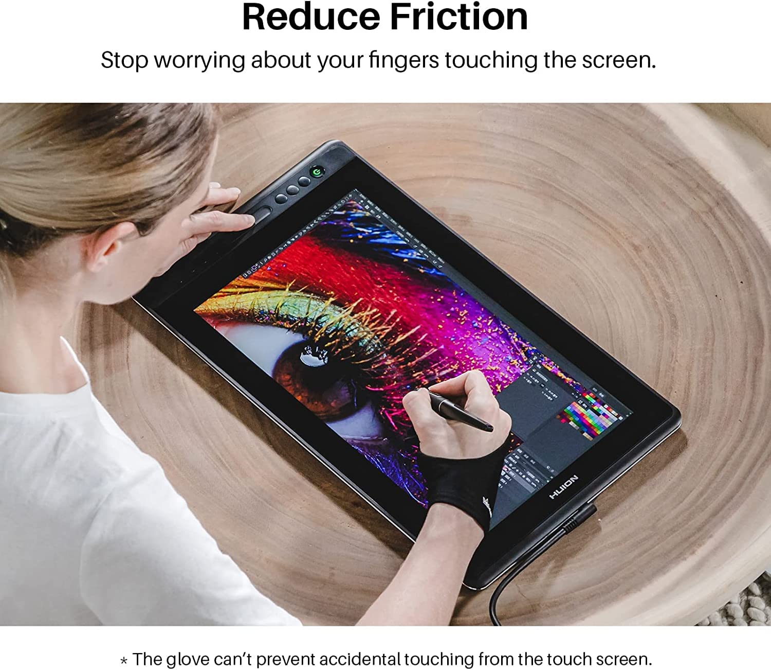 HUION Rękawica do rysowania dla artystów do rysowania tabletu, szkicowania papieru, rękawica artystyczna z dwoma palcami, na prawą i lewą rękę, zmniejsza tarcie, elastyczna lycra, duży rozmiar