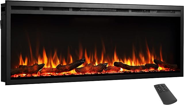 FLAMME 50"/127cm Castello Slim Frame Recessed Media Wall Inset Electric Fireplace with Multi Flame Colours 750W/1500W