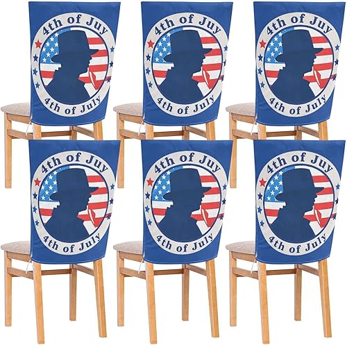 4th of July Independence Dayblue Silhouette Decorative Chair Seat Cover for Hotel Soft Dining Room Seat Covers cubre sillas para comedor Set of 6