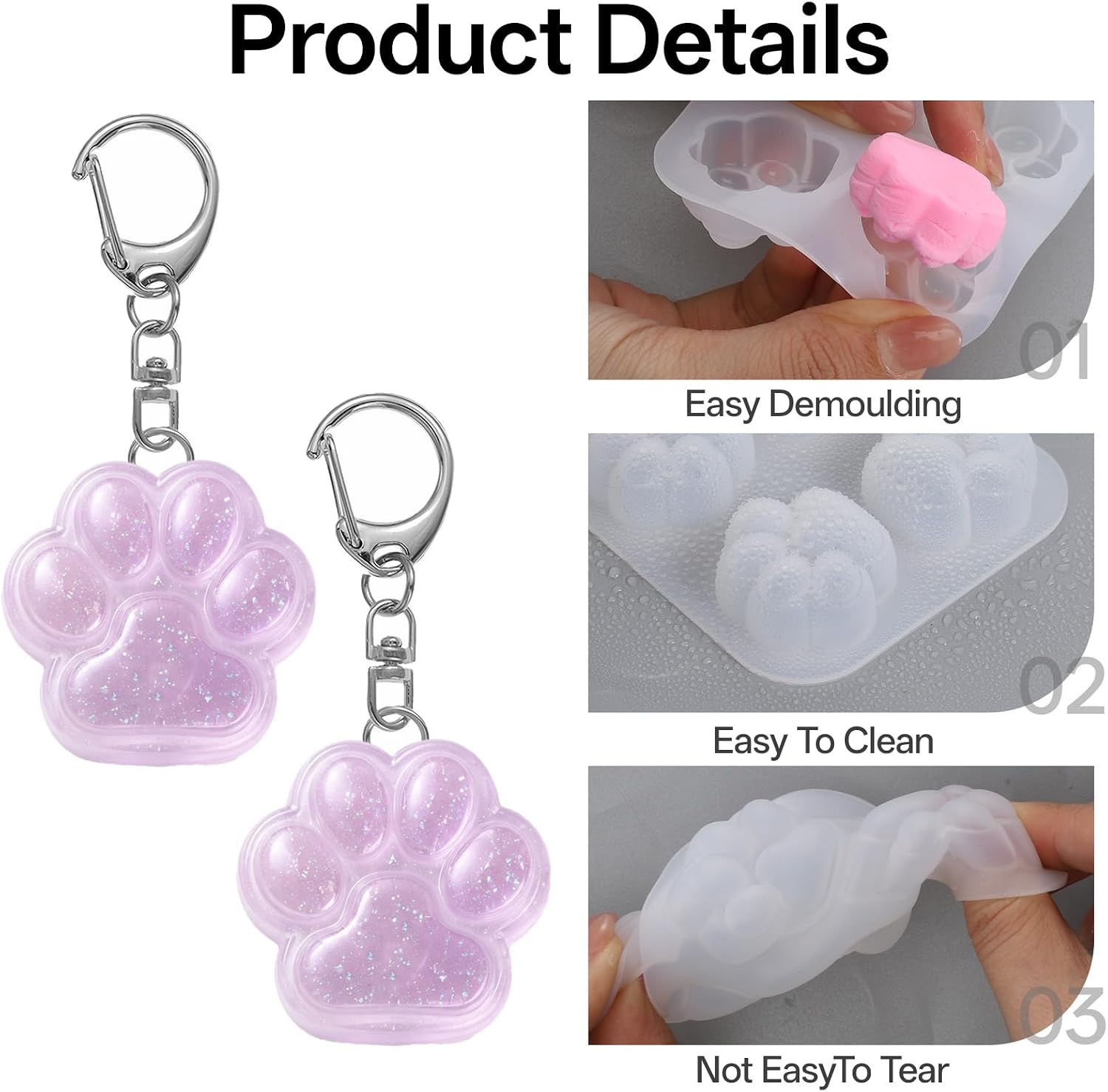 3 PCS Paw Print Silicone Molds, Pet Puppy Kitten Paws Cabochons Resin Casting Mold Cute Dog Cat Paw Resins Casting Molds for Epoxy Resin Crafts DIY Earrings Keychain Jewelry Making Supplies