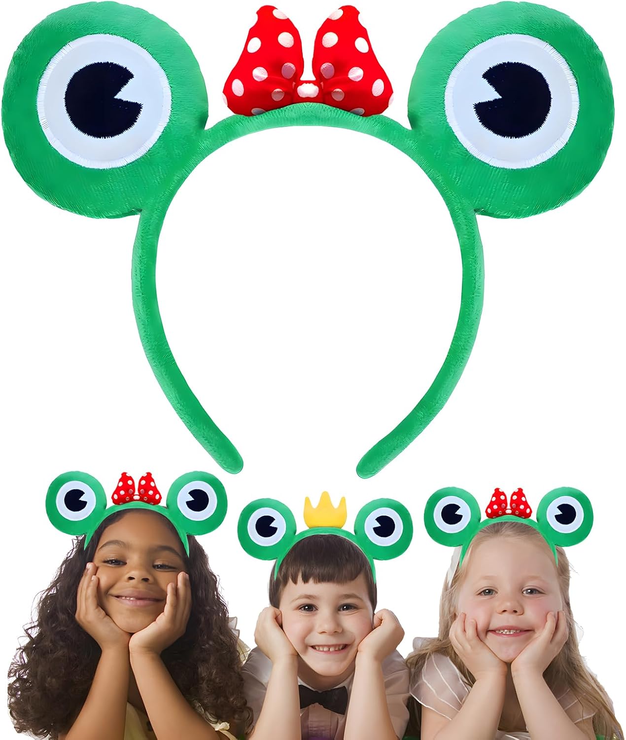 Cute Frog Headband Plush Frog Eyes Headbands with Bow,Green Frogs Ears Headband Costumes for Halloween, Cosplay, Passover, Dress up Parties,Makeup,Skin Care & Face Washing
