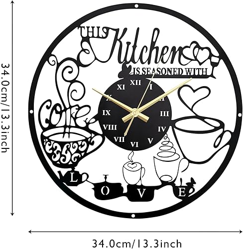Miniatura 2 de Reloj de pared de cocina con diseño de taza de café, arte decorativo de pared de hierro para cocina, oficina y sala de estar