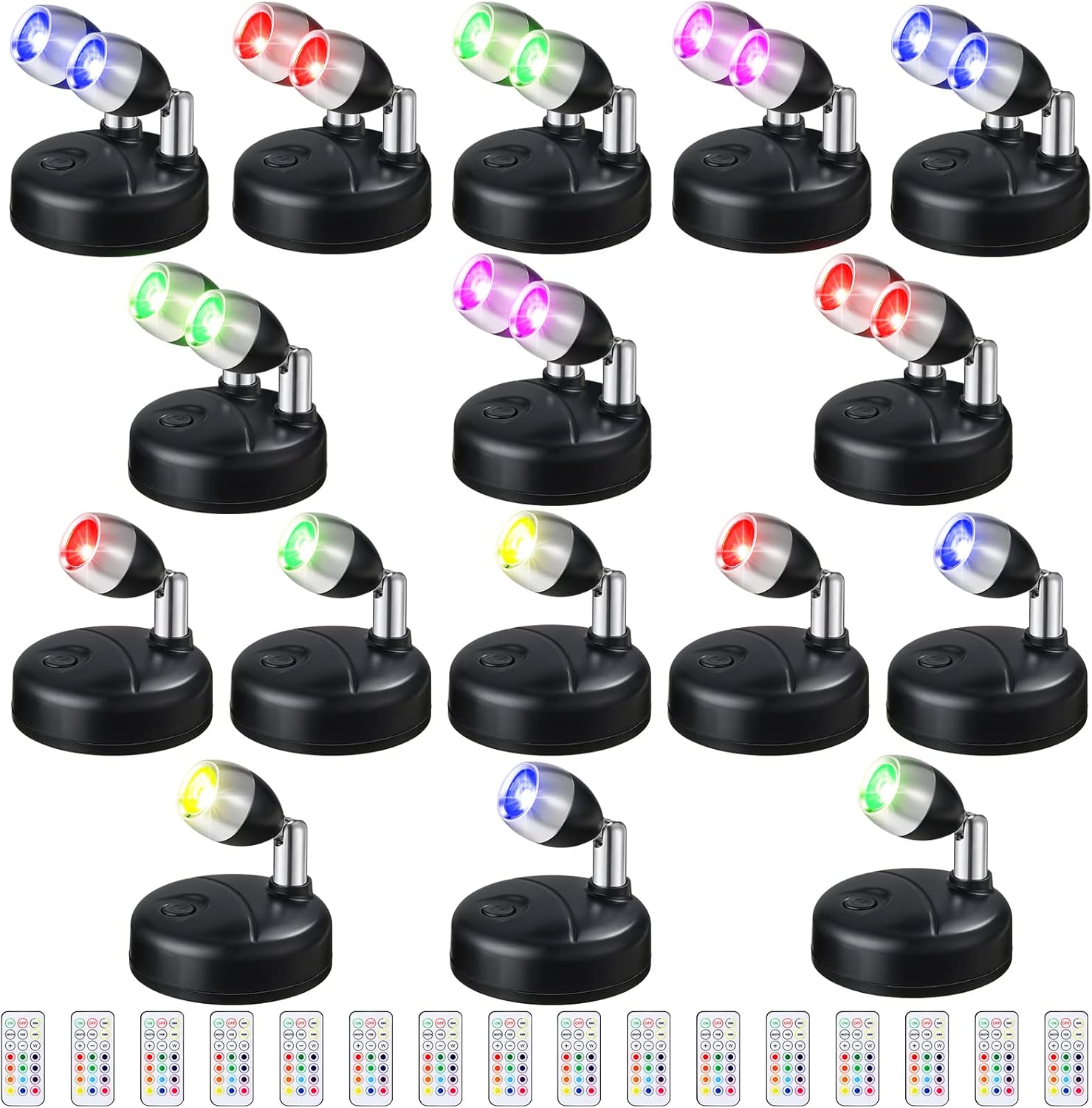8 Pcs Dual Head RGB Wireless Spotlight and 8 Pcs Single Head Battery