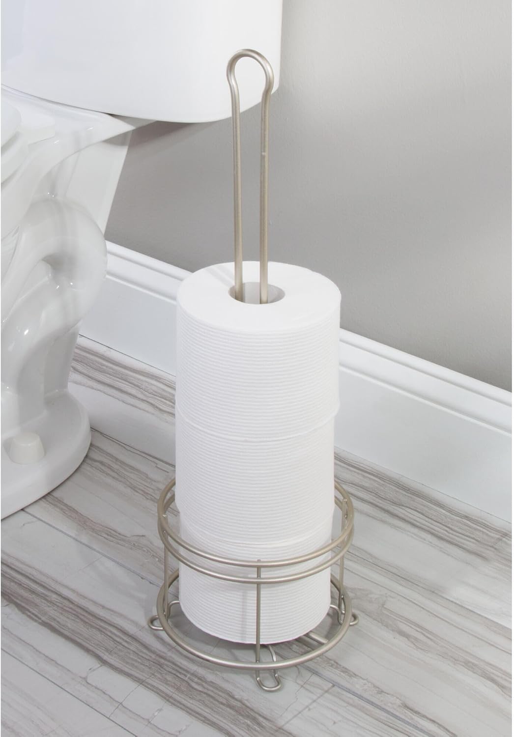 Satin Steel Freestanding 4-Roll Toilet Paper Holder Stand