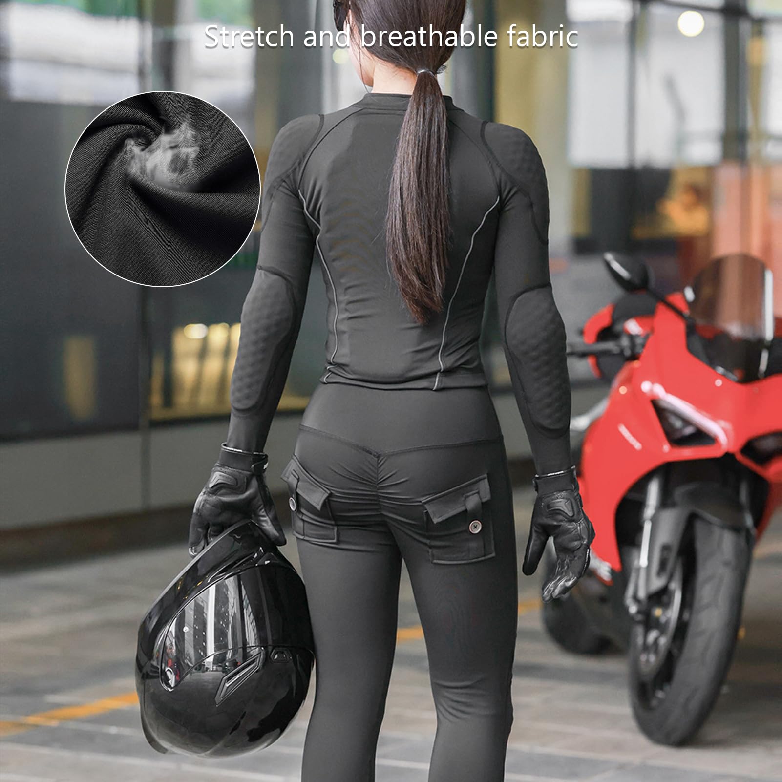 Damska Kurtka z siateczką o Wysokiej Elastyczności, Letnia Koszulka Motocyklowa z Odblaskowymi Paskami, Rozciągliwa i Oddychająca Sportowa odzież Ochronna do Biegania na Rowerze (Rozmiar UE M)