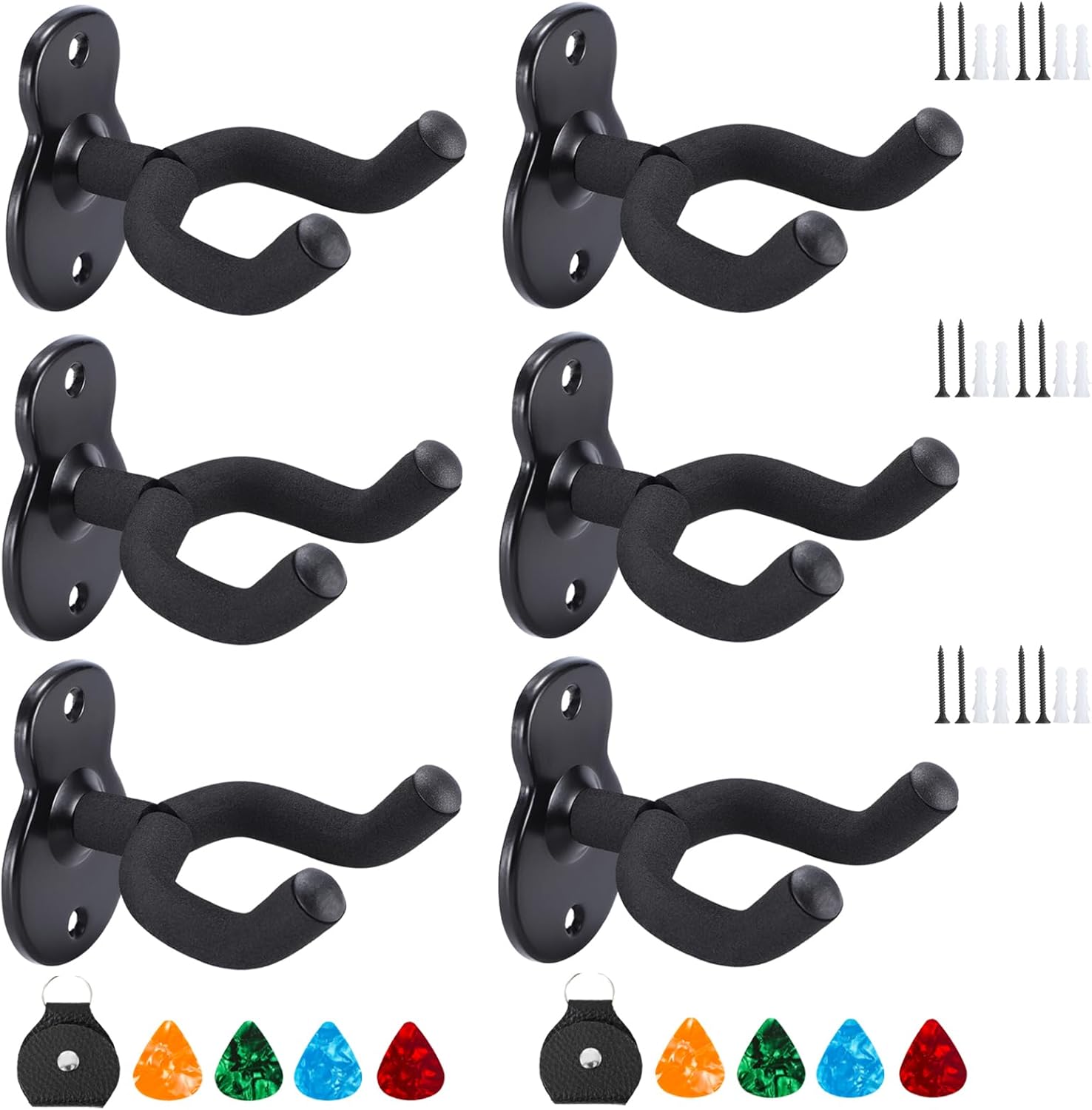 Donux Black Steel with Soft Padding Universal Fit Guitar Wall Mount 6 Set