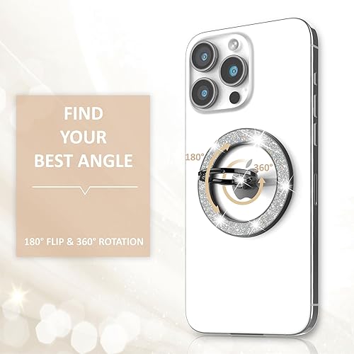 Miniatura 5 de Soporte magnético para anillo de teléfono celular MagSafe compatible con iPhone 17, 16, 15, 14, 13, 12 Pro Max, accesorios MagSafe Android (negro