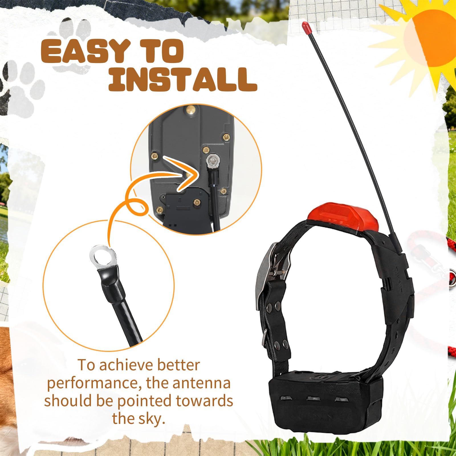 Hsei 3 antenas de repuesto estándar VHF de largo alcance compatibles con Garmin T20, TT25, T5, TT10, TT15, DC50, TB10, dispositivo de collar de perro, color negro