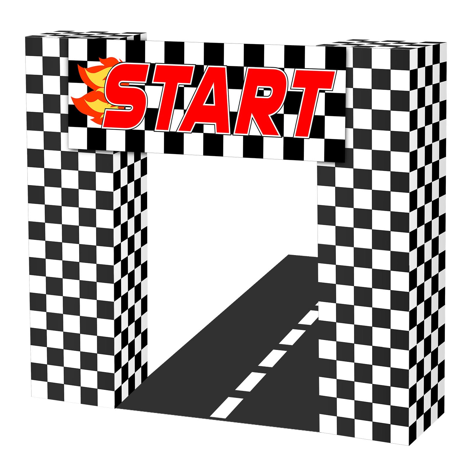 Photo 1 of Saypacck 9 Pcs Race Car Birthday Party Decoration Checkered Flag Cardboard Kit Racing Theme 35.4 in Background 11.8 in Boxes Lets Go Racing Banner Photo Booth Prop for Boy Fan Baby Shower Supplies