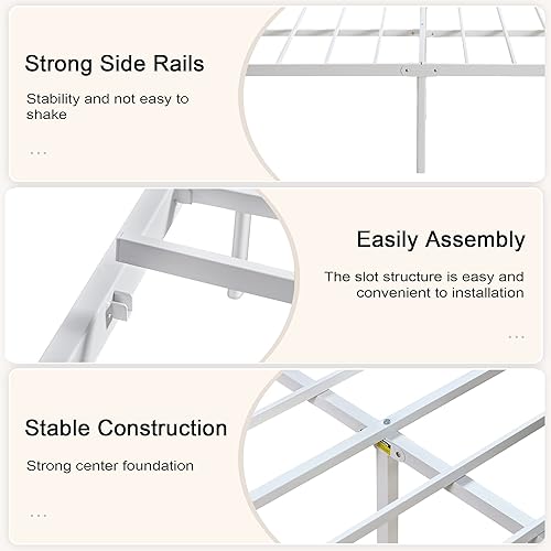 Miniatura 6 de VECELO Base de cama de tamaño matrimonial con cabecero, base de cama de plataforma resistente con listones de metal fuertes, no necesita somier,