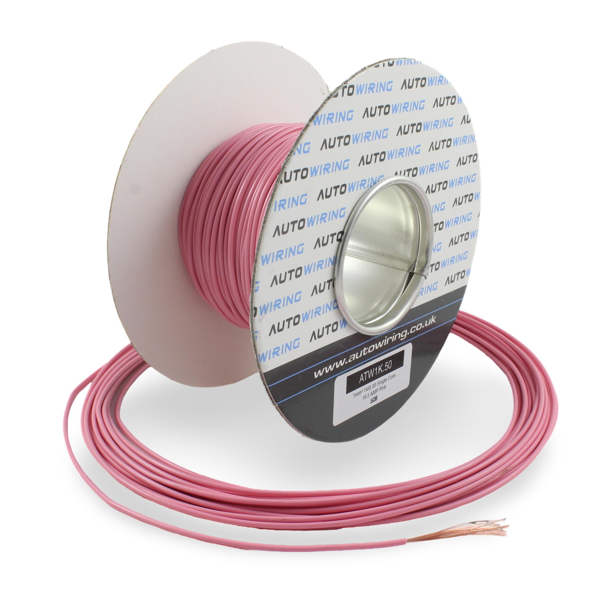 16.5 AMP Rated 1mm² 17 AWG Single Core Stranded Copper Cable 12v 24v Thin Wall Wire (10M 20M 50M 100M) (Pink, 100 Metre Roll)