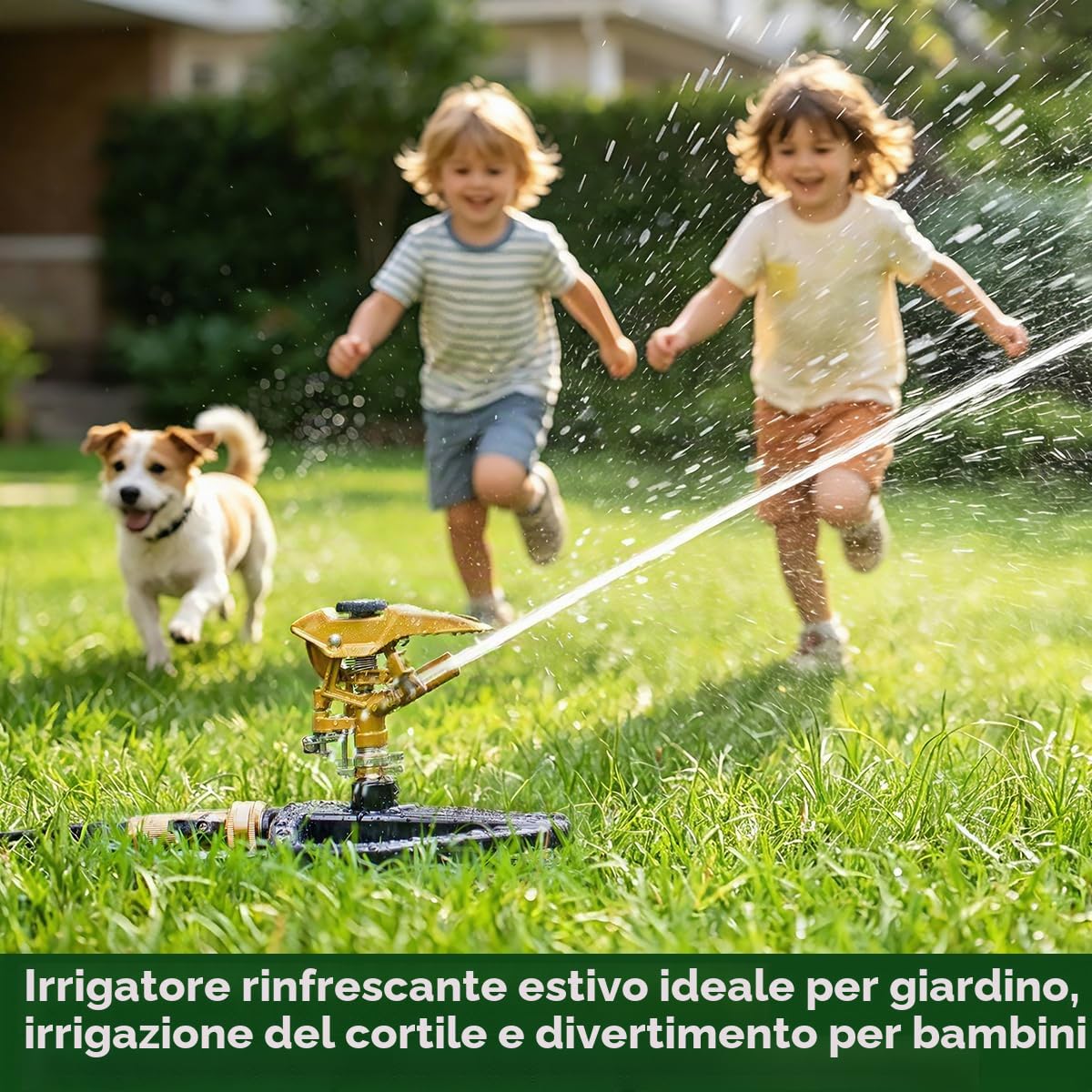 FANHAO Irrigatore da Giardino con base in Metallo, Testina Irrigatore a Impulsi Regolabile a 360° Interamente, Copertura di Ampia Area Fino a 540 m², Ideale per Giardino, Cortile e Aiuole