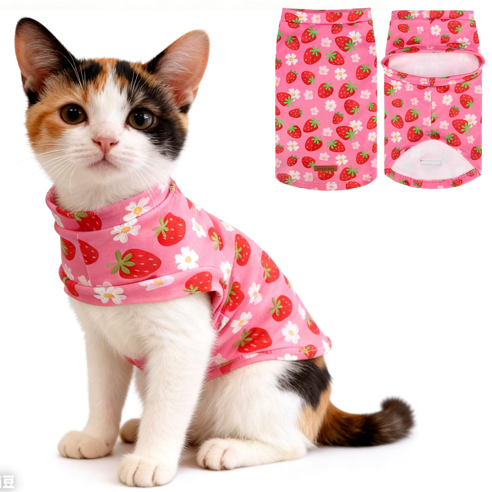 EXPAWLORER Cat Jumper Warm Fleece Cat Clothes, Strawberry S — image 1