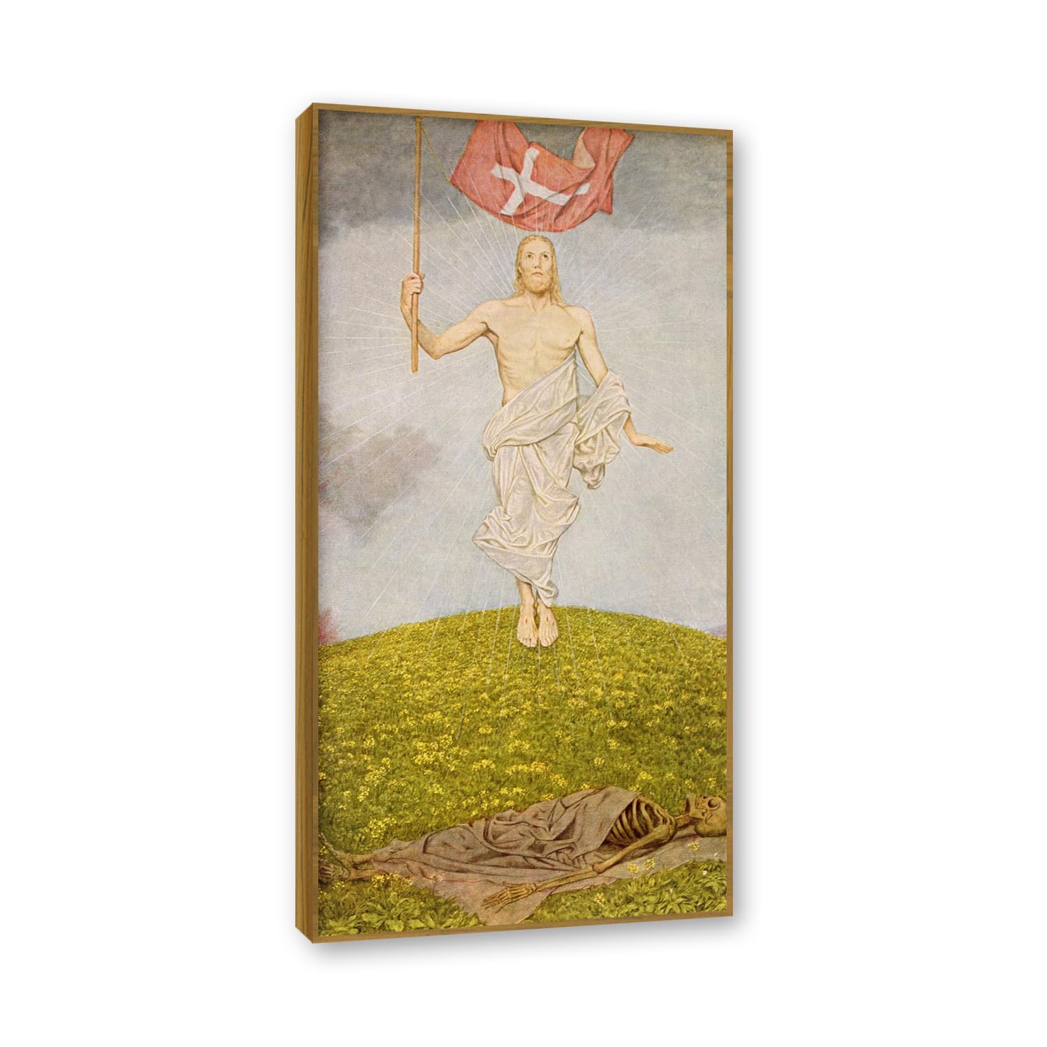 NHLDZYH Teak Frame. Hans Thoma Style Canvas Wall Art - (Untitled 30), German Romantic Realism Painting with Symbolic Nature, Rustic Country Home Decor. 60x120cm-23.7x47.3in