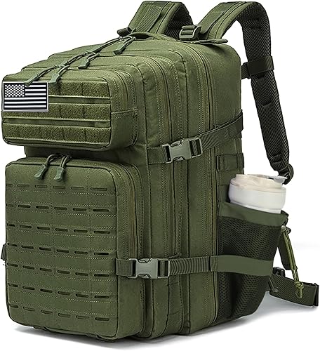 Miniatura 18 de Mochila táctica militar 45L/25L Paquete de asalto de 3 días Molle Daypack Mochila de senderismo para hombres y mujeres, Verde, 45 L, Mochilas de
