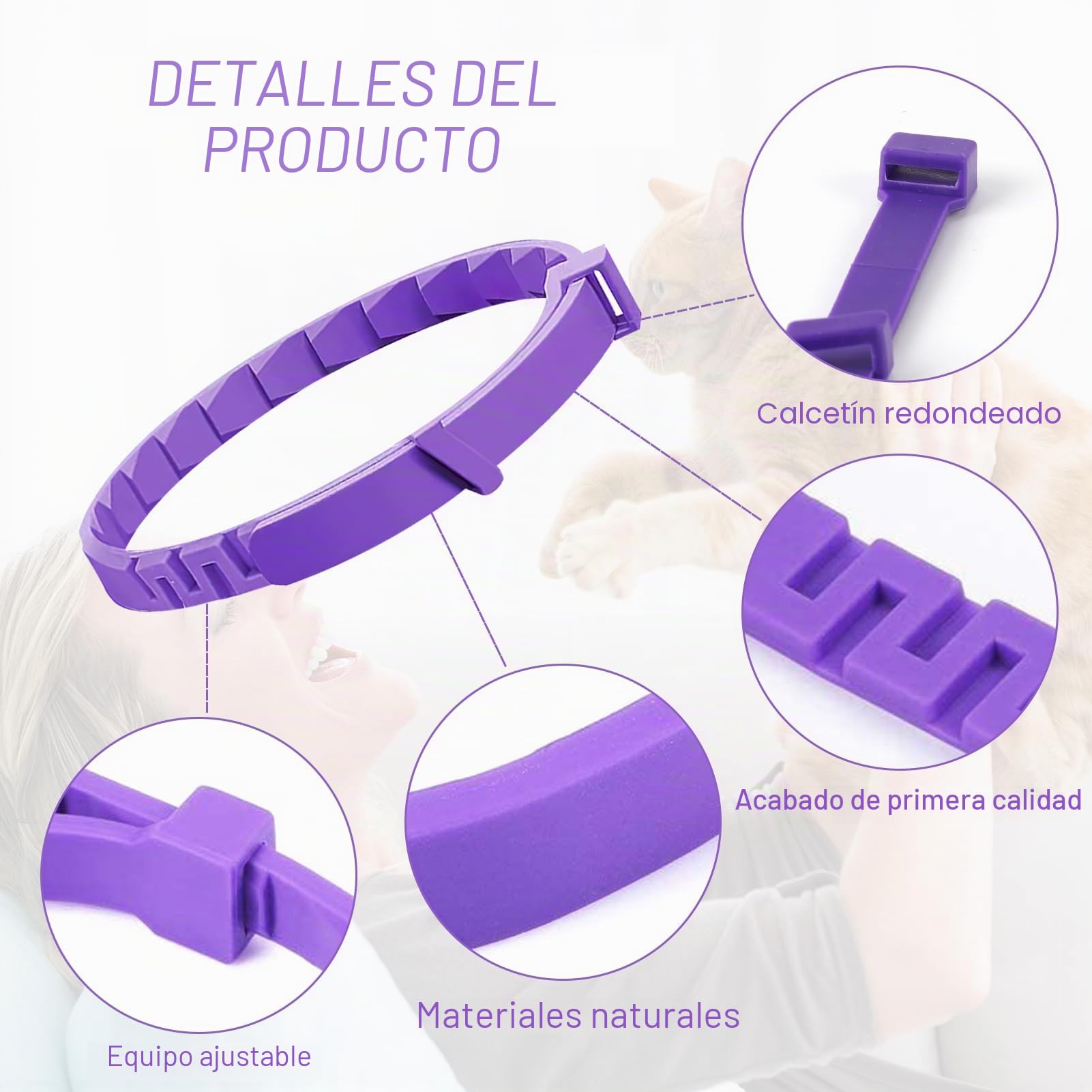 Collar calmante para gatos, 4 piezas, antiestrés con feromonas naturales – Lavanda y manzanilla, ajustable (hasta 38 cm), 30 días de efecto, para gatitos y gatos adultos