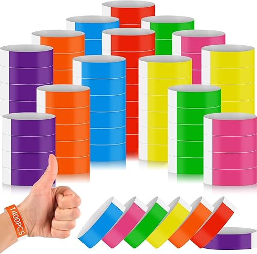 Meanplan 1400 pulseras de papel para eventos, bandas de neón impermeables, pulseras de mano para conciertos, pulseras adhesivas de colores para