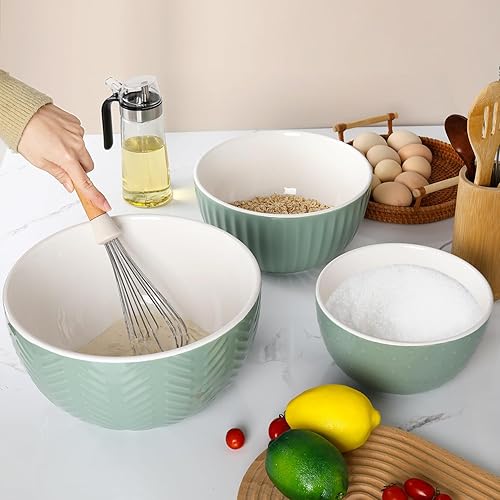 Miniatura 10 de HAPPY KIT Juego de 3 cuencos de cerámica para cocina, cuencos grandes de 531.5 cuartos de galón, cuencos de preparación para hornear y mezclar