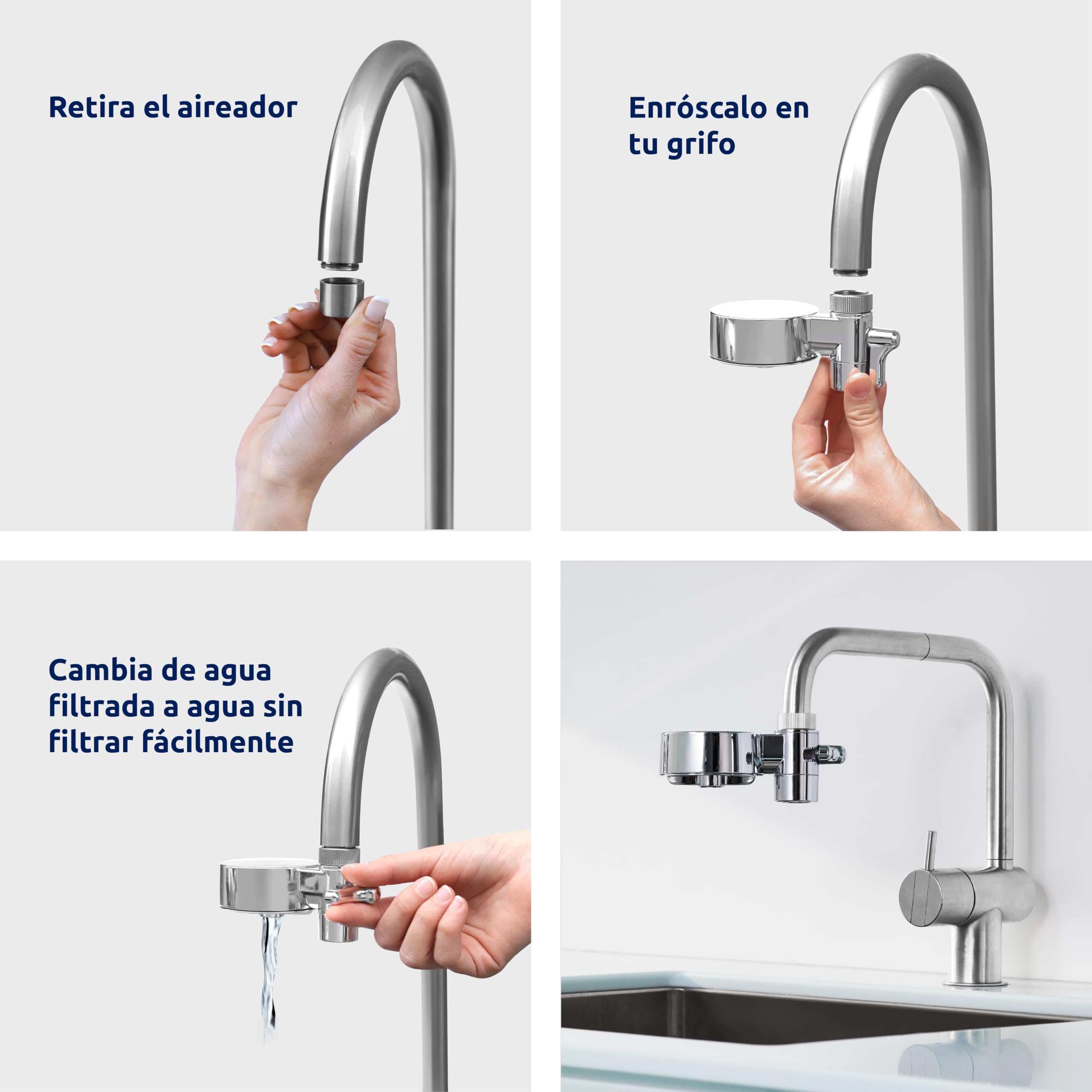 Tappwater EcoPro Compact - Filtro de agua para grifo más pequeño del mercado, filtra más de 100 sustancias. Sistema de filtración en 5 etapas con nanotecnología (cromado, 6 recambios incluidos).
