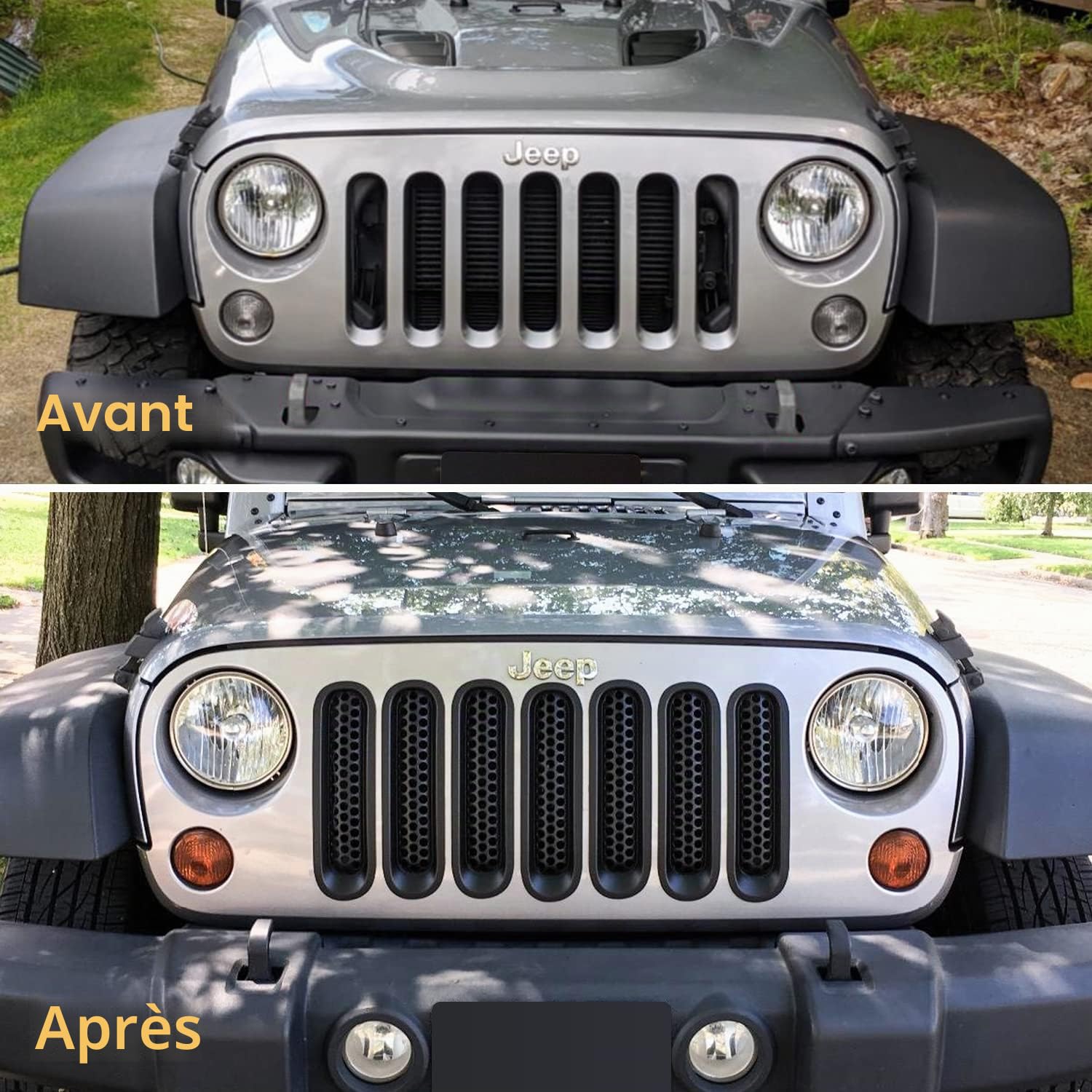 E-cowlboy Lot de 7 inserts en maille pour grille avant pour Jeep Wrangler JK JKU Sport Freedom Rubicon Sahara Unlimited 2007-2018 - Accessoires extérieurs à clipser (noir mat)