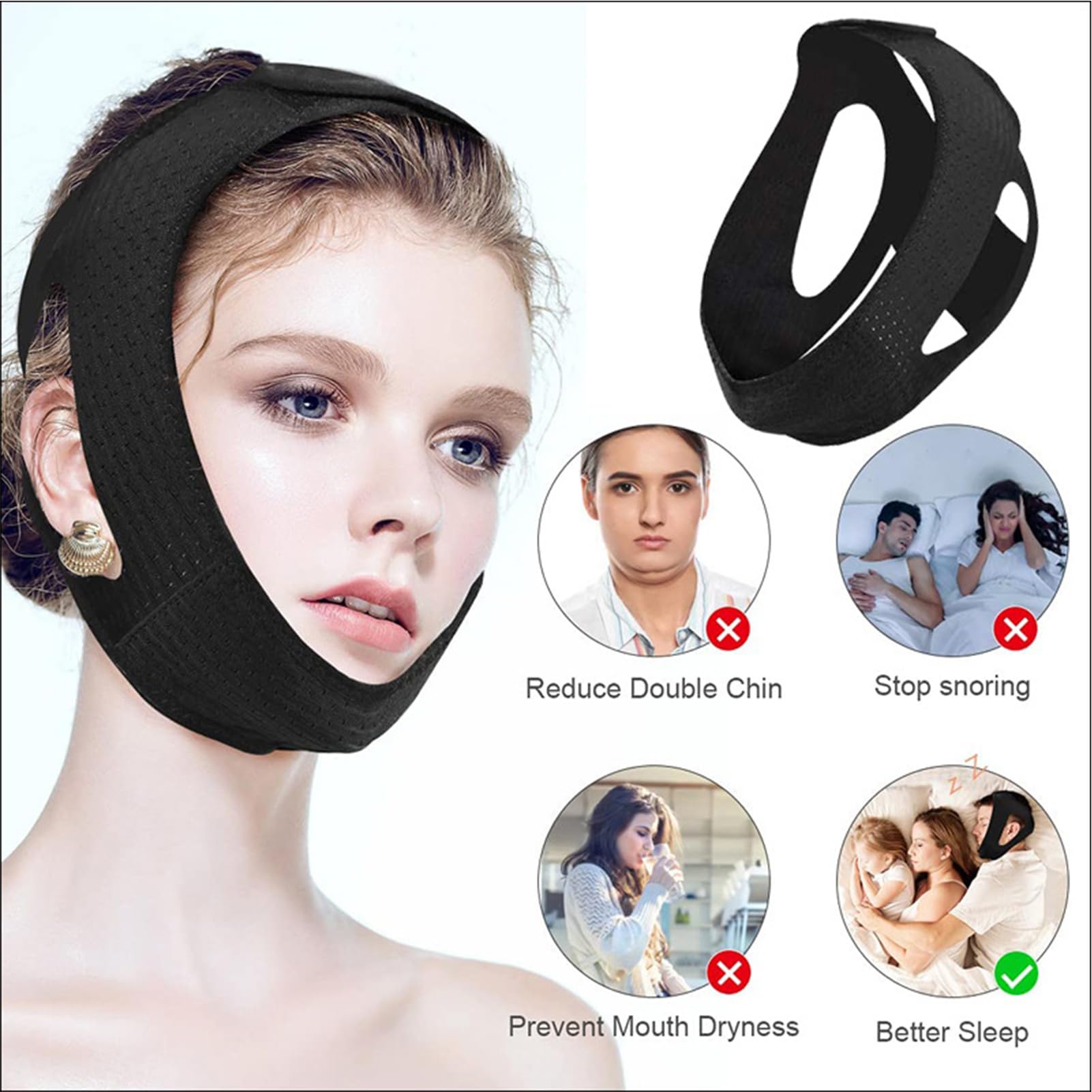 Barbilla para Ronquidos Correa Antironquidos,Antirronquidos Eficaz, Ajustable, Suave y Transpirable | Solución para Dormir sin Roncar | para Hombres, Mujeres, Amigos, Viajes, Viajes de Negocios, Parej